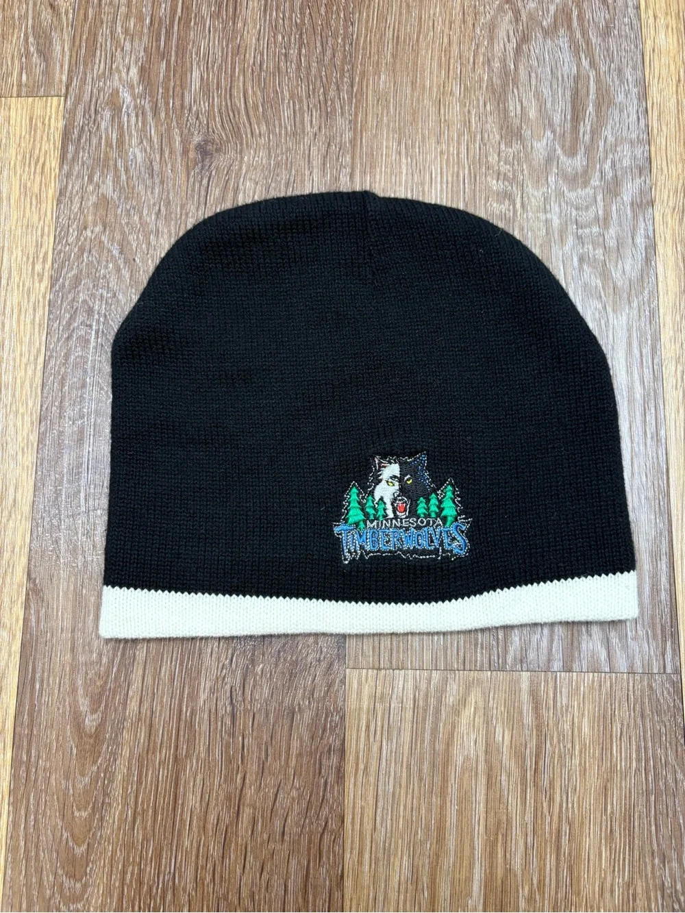 Kids Black Beanie with Cream Trim
